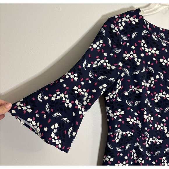 BODEN Delia Sheath Dress Women 6 Petite Navy Floral Bell 1/2 Sleeve Knee Career - Picture 5 of 14